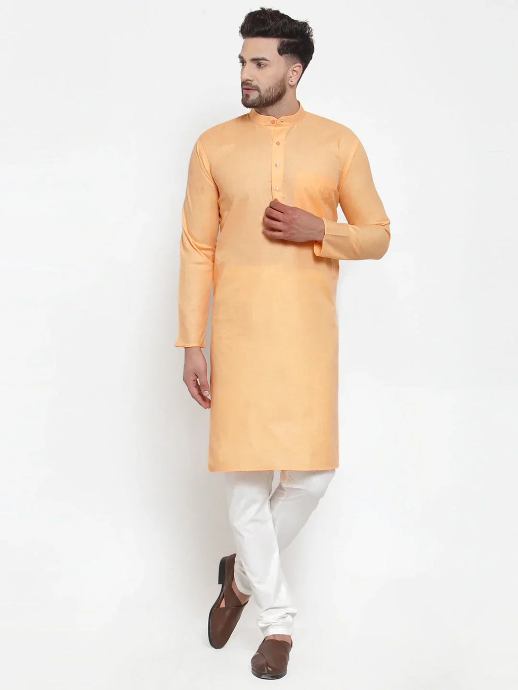 Jompers Men's Orange Cotton Solid Kurta Payjama Sets | Grocsy