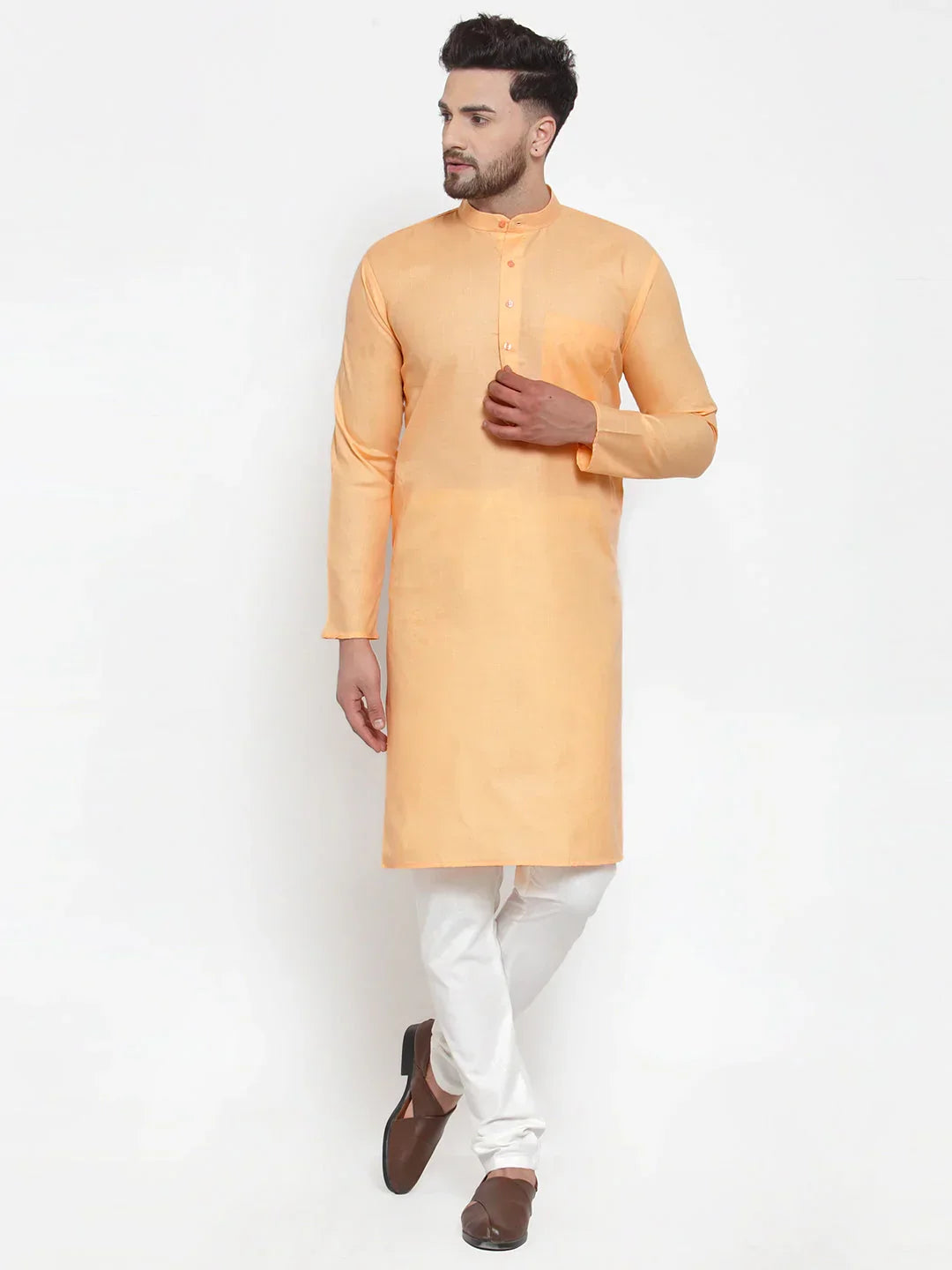 Jompers Men's Orange Cotton Solid Kurta Payjama Sets | Grocsy
