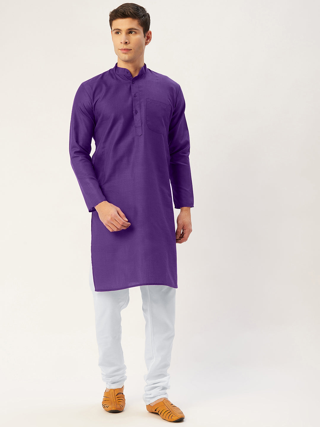 Jompers Men's Purple Cotton Solid Kurta Pyjama | Grocsy