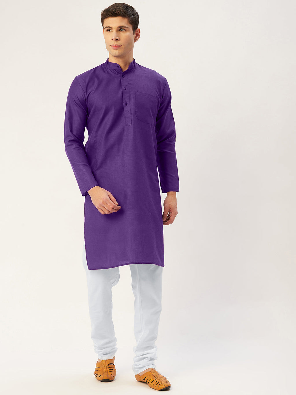 Jompers Men's Purple Cotton Solid Kurta Only | Grocsy