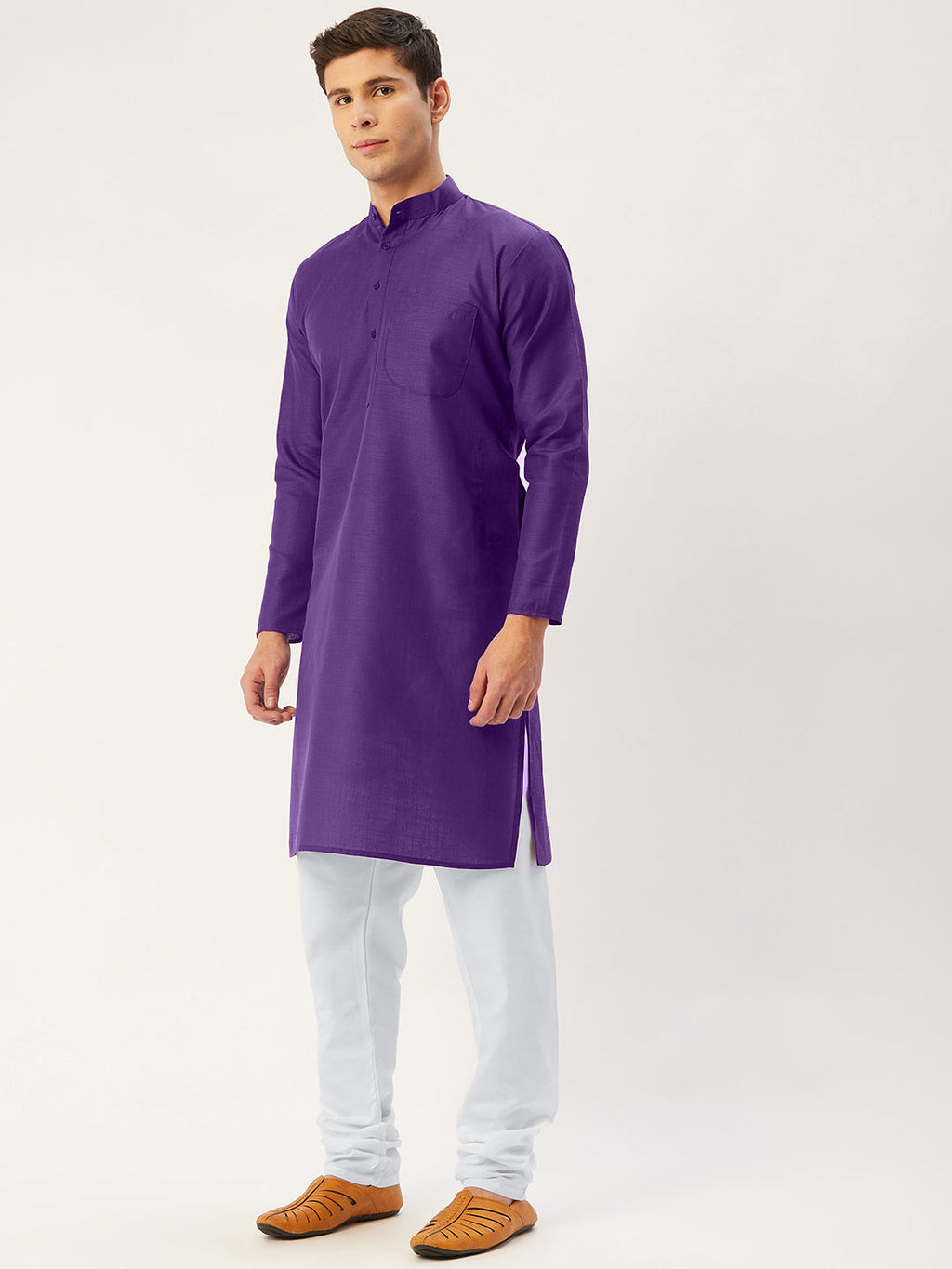 Jompers Men's Purple Cotton Solid Kurta Pyjama | Grocsy