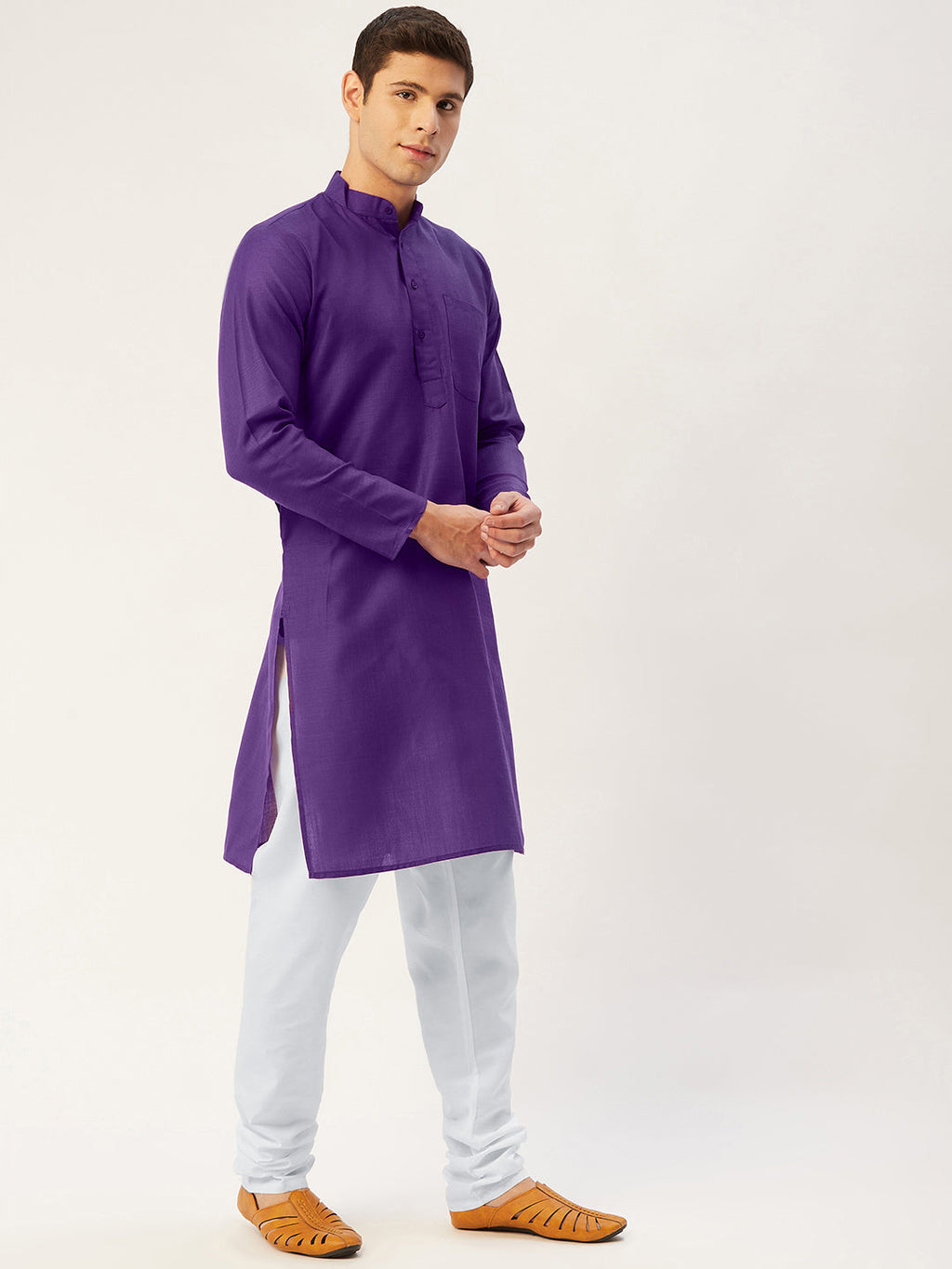 Jompers Men's Purple Cotton Solid Kurta Pyjama | Grocsy