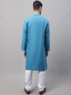 Jompers Men's Cotton Solid Kurta Payjama Sets - Teal | Grocsy