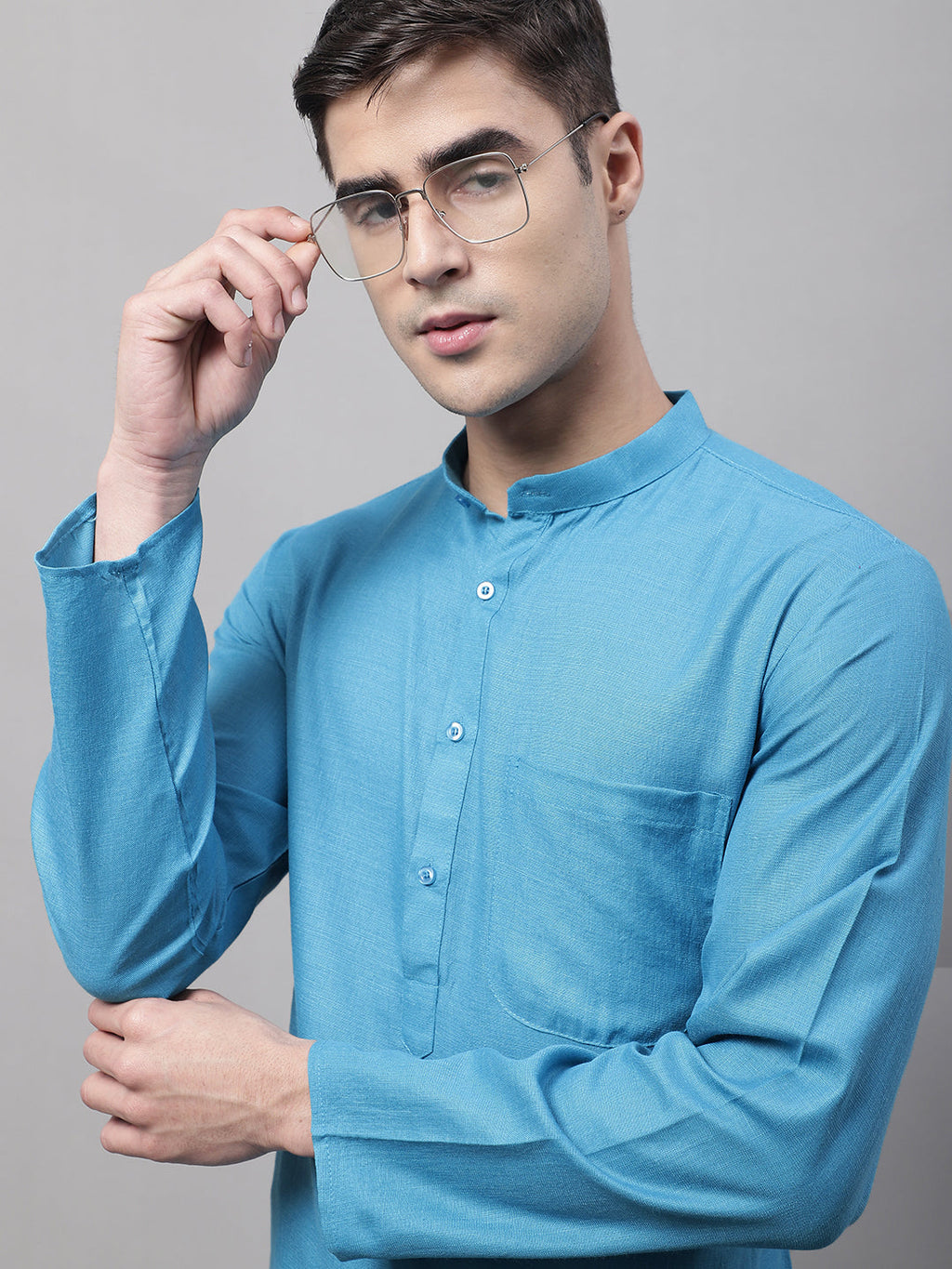 Jompers Men's Cotton Solid Kurta Payjama Sets - Teal | Grocsy
