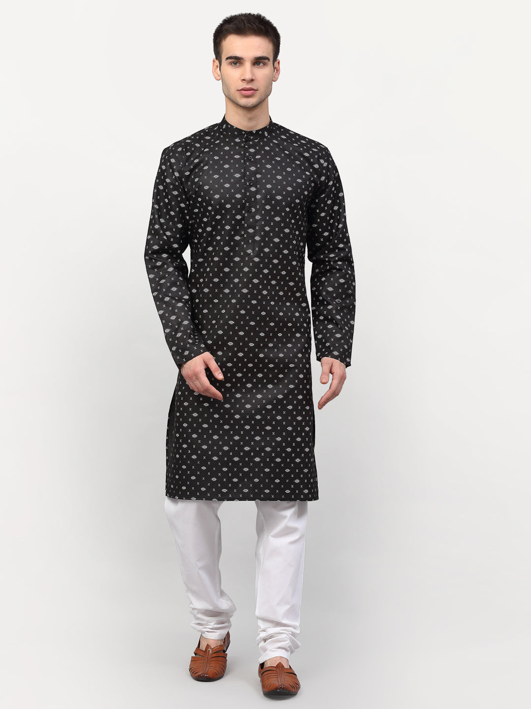 Jompers Men's Black Printed Cotton Kurta Only | Grocsy