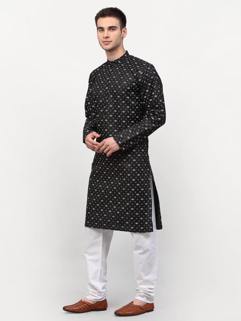 Jompers Men's Black Printed Cotton Kurta Only | Grocsy