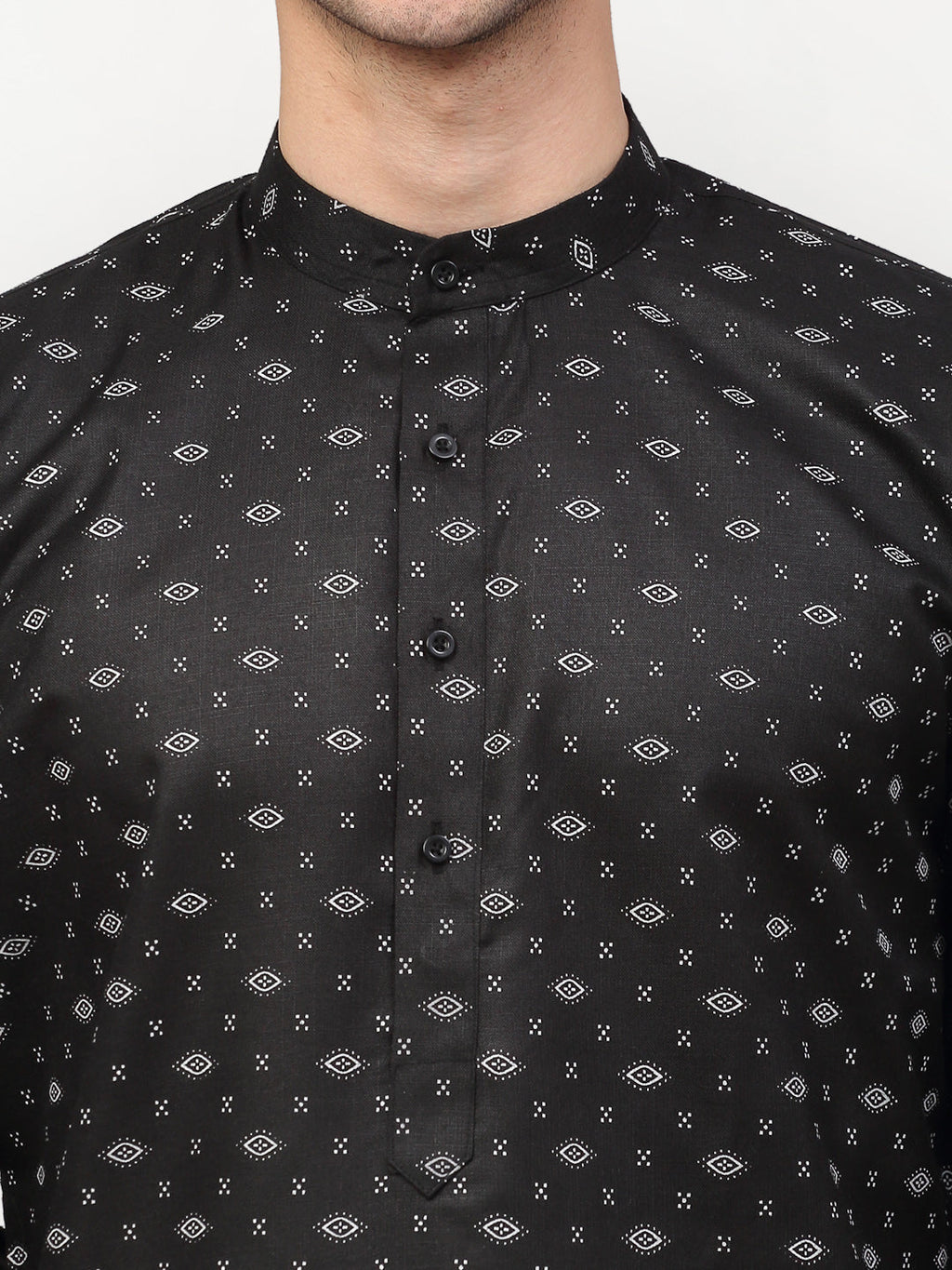 Jompers Men's Black Printed Cotton Kurta Payjama Sets | Grocsy