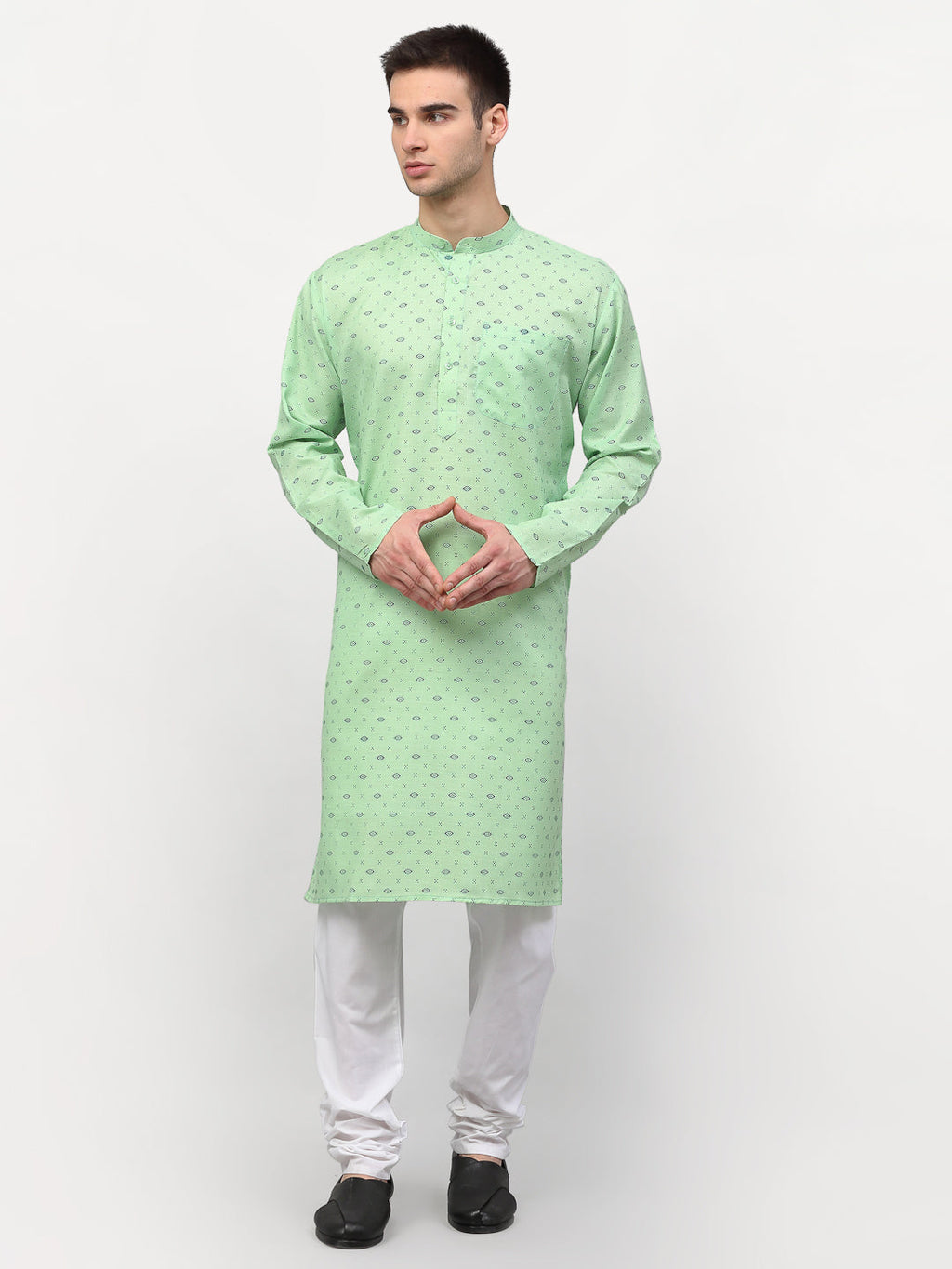 Jompers Men's Green Printed Cotton Kurta Only | Grocsy