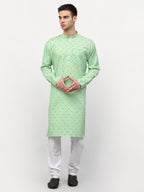 Jompers Men's Green Printed Cotton Kurta Only | Grocsy