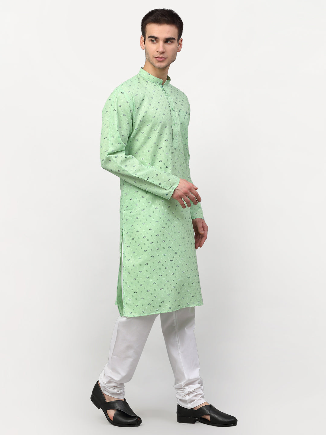 Jompers Men's Green Printed Cotton Kurta Only | Grocsy