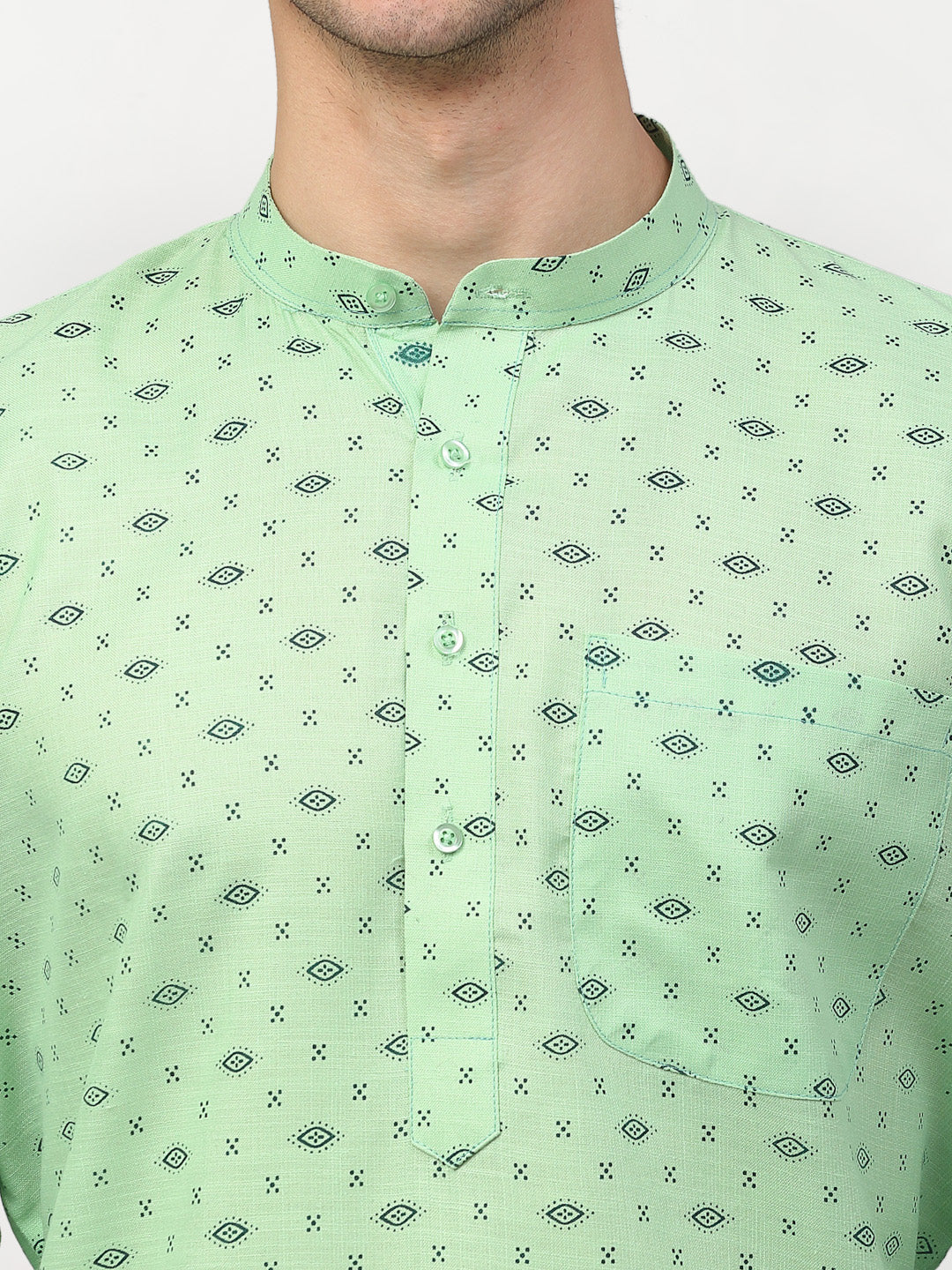 Jompers Men's Green Printed Cotton Kurta Only | Grocsy