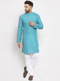 Jompers Men's Blue Printed Blue Kurta Payjama Set | Grocsy