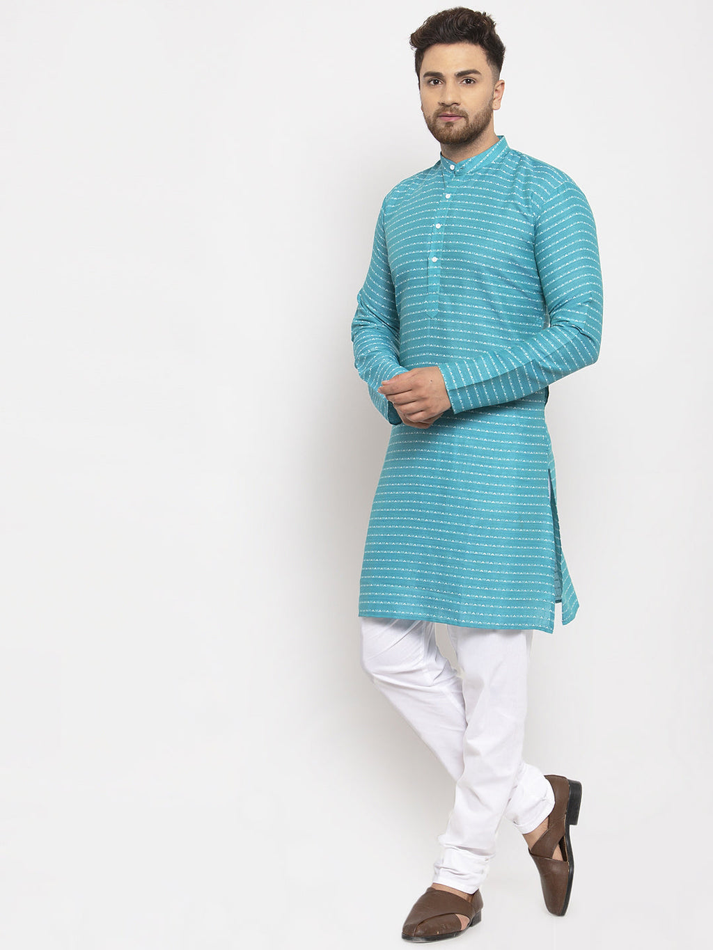 Jompers Men's Blue Printed Blue Kurta Payjama Set | Grocsy