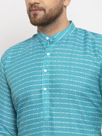 Jompers Men's Blue Printed Blue Kurta Payjama Set | Grocsy