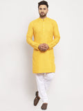 Jompers Men Yellow Woven Design Straight Kurta with Churidar | Grocsy
