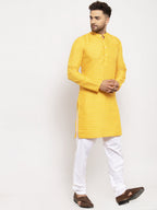 Jompers Men Yellow Woven Design Straight Kurta with Churidar | Grocsy