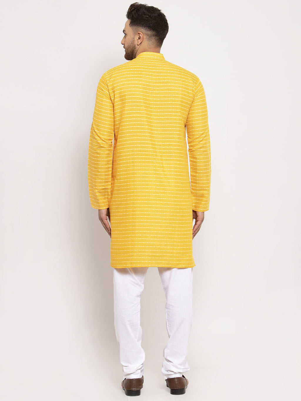 Jompers Men Yellow Woven Design Straight Kurta with Churidar | Grocsy