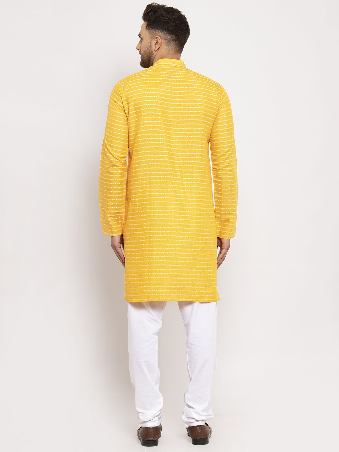 Jompers Men Yellow Woven Design Straight Kurta with Churidar | Grocsy