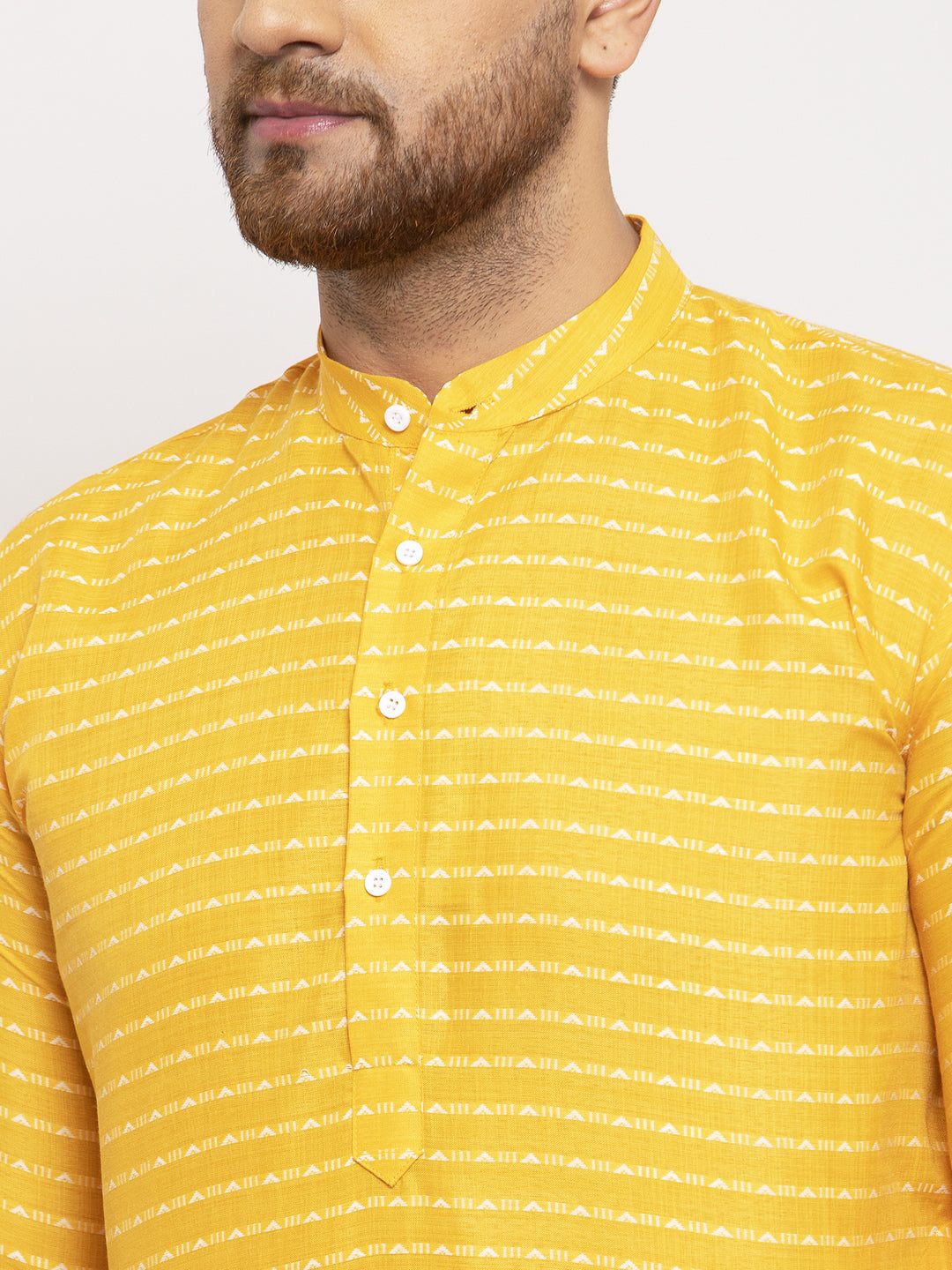 Jompers Men Yellow Woven Design Straight Kurta with Churidar | Grocsy