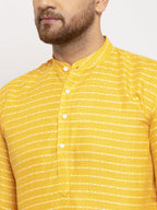 Jompers Men Yellow Woven Design Straight Kurta with Churidar | Grocsy