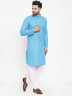 Jompers Men Blue & White Embroidered Kurta Only | Grocsy