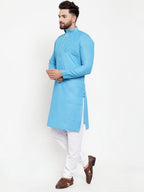 Jompers Men Blue & White Embroidered Kurta Only | Grocsy