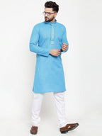 Jompers Men's Blue & White Embroidered Kurta with Chudidar | Grocsy
