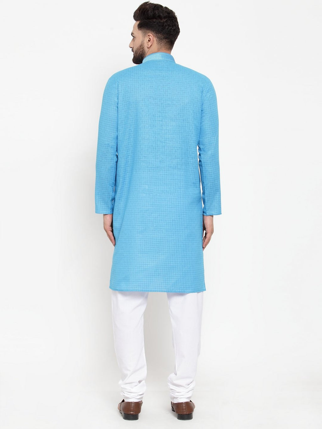 Jompers Men Blue & White Embroidered Kurta Only | Grocsy