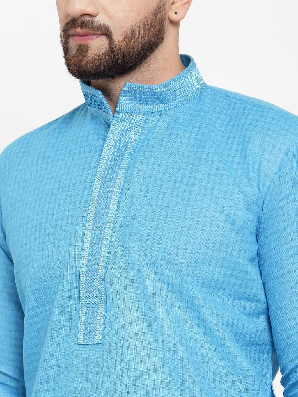 Jompers Men's Blue & White Embroidered Kurta with Chudidar | Grocsy
