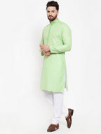 Jompers Men Green & White Embroidered Kurta with Churidar | Grocsy