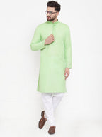 Jompers Men Green & White Embroidered Kurta with Churidar | Grocsy