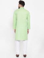 Jompers Men Green & White Embroidered Kurta with Churidar | Grocsy