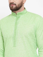 Jompers Men Green & White Embroidered Kurta with Churidar | Grocsy