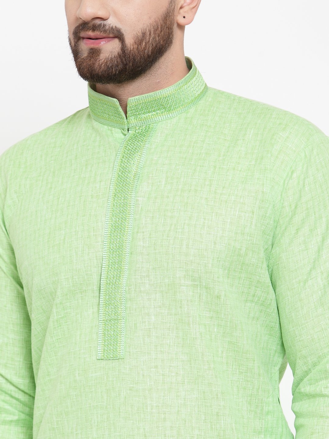 Jompers Men Green & White Embroidered Kurta with Churidar | Grocsy