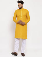 Jompers Men's Mustard Woven Kurta Only | Grocsy