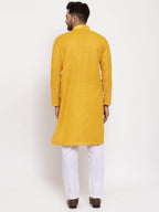 Jompers Men's Mustard Woven Kurta Only | Grocsy