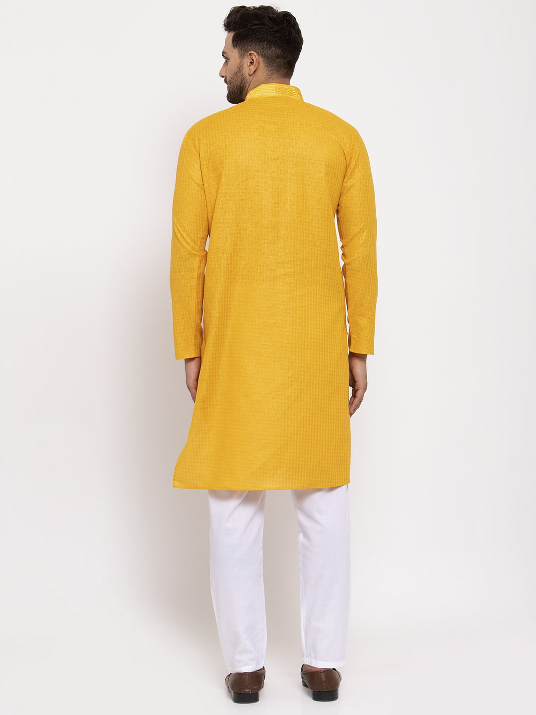 Jompers Men's Mustard Woven Kurta Only | Grocsy