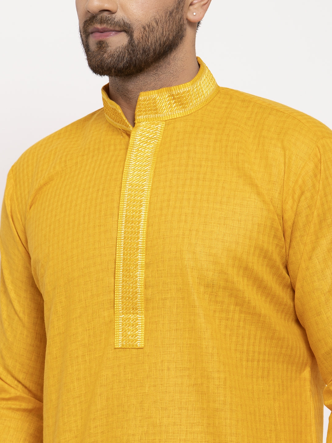 Jompers Men's Mustard Woven Kurta Only | Grocsy