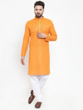 Jompers Men Orange & White Embroidered Kurta with Churidar | Grocsy