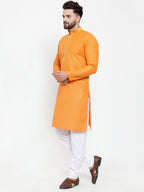 Jompers Men Orange & White Embroidered Kurta Only | Grocsy