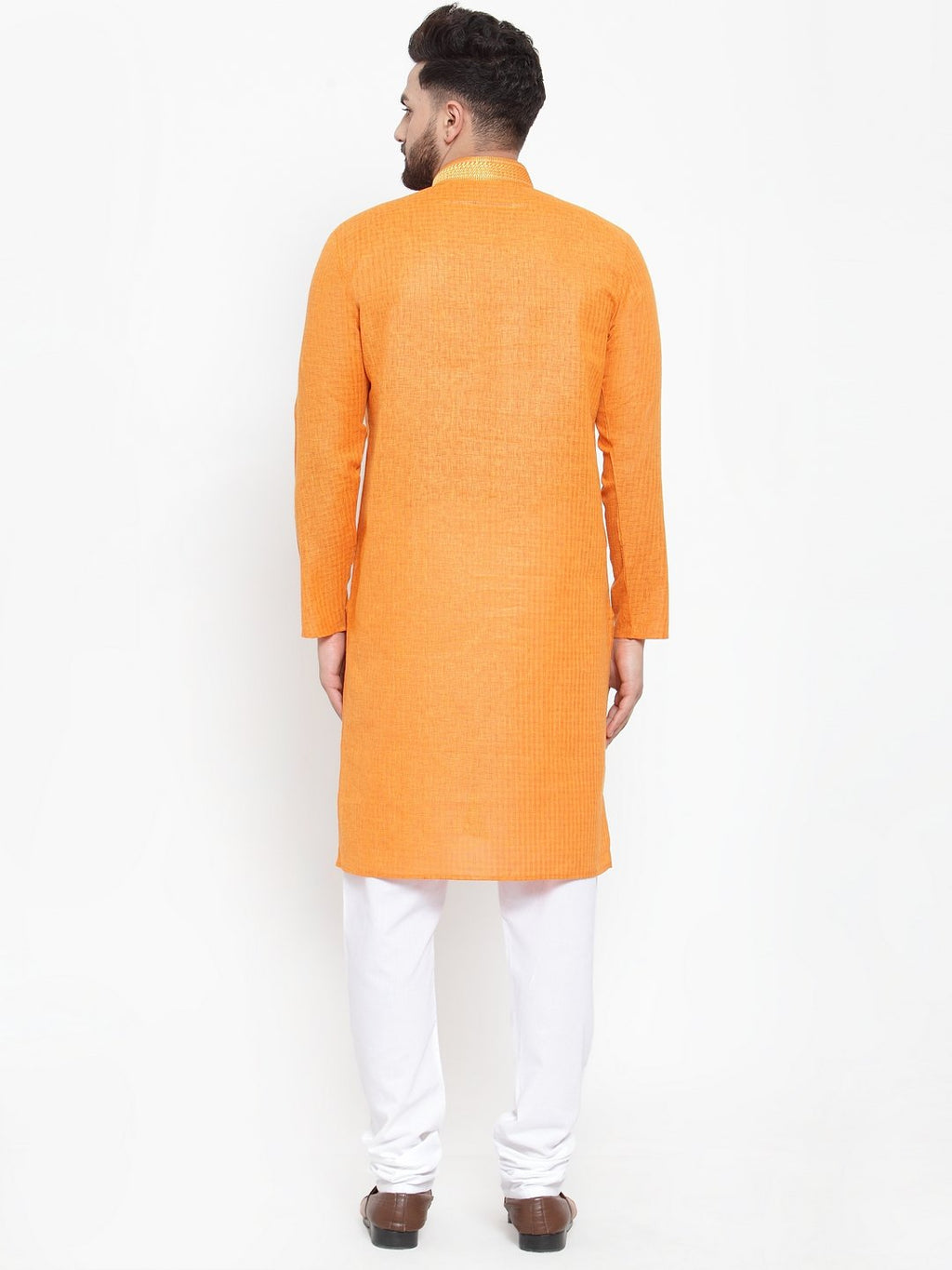Jompers Men Orange & White Embroidered Kurta with Churidar | Grocsy