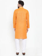 Jompers Men Orange & White Embroidered Kurta Only | Grocsy