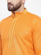 Jompers Men Orange & White Embroidered Kurta with Churidar | Grocsy