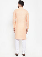 Jompers Men Peach & White Embroidered Kurta with Churidar | Grocsy
