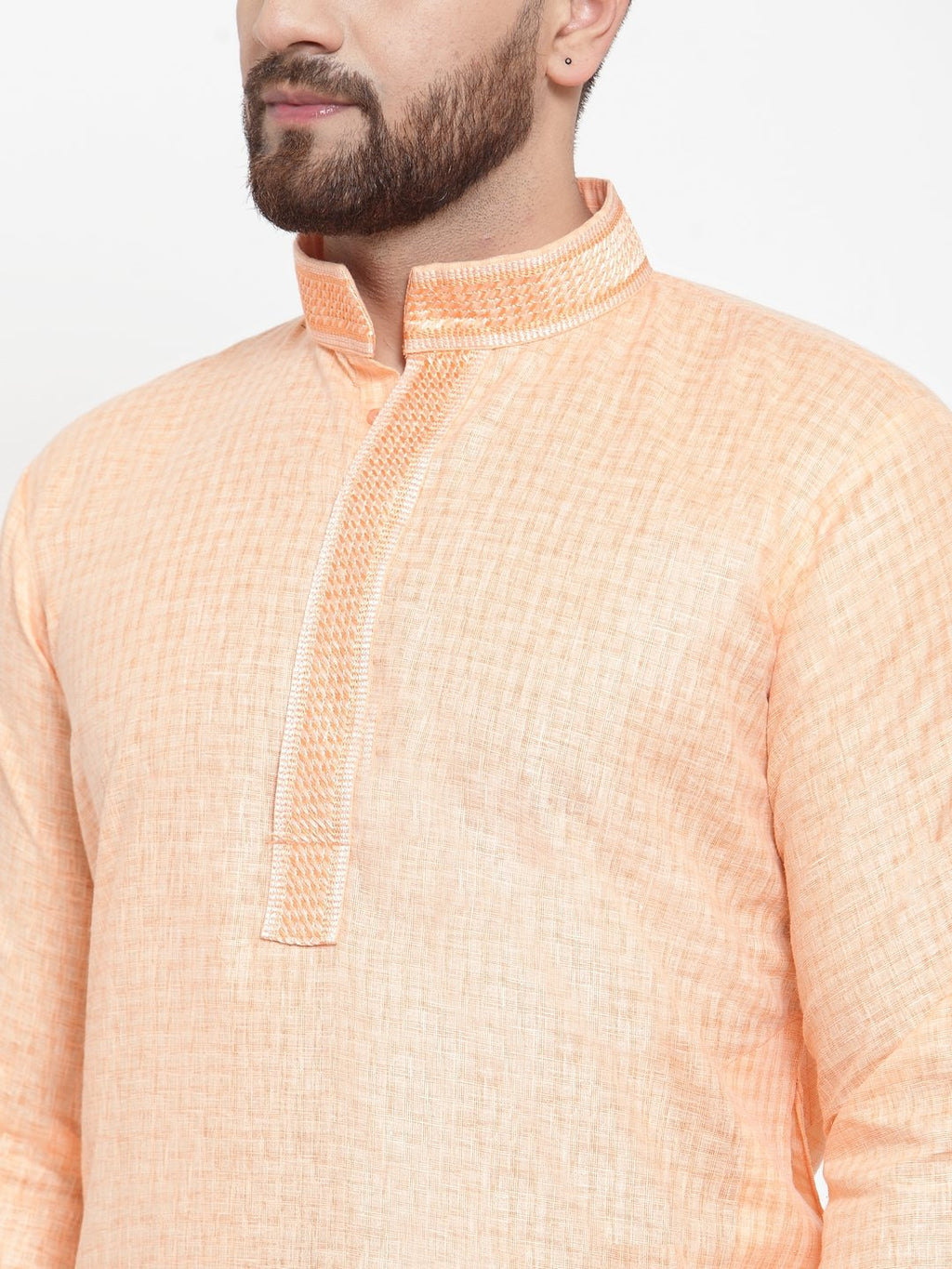 Jompers Men Peach & White Embroidered Kurta with Churidar | Grocsy