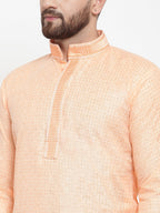 Jompers Men Peach & White Embroidered Kurta with Churidar | Grocsy