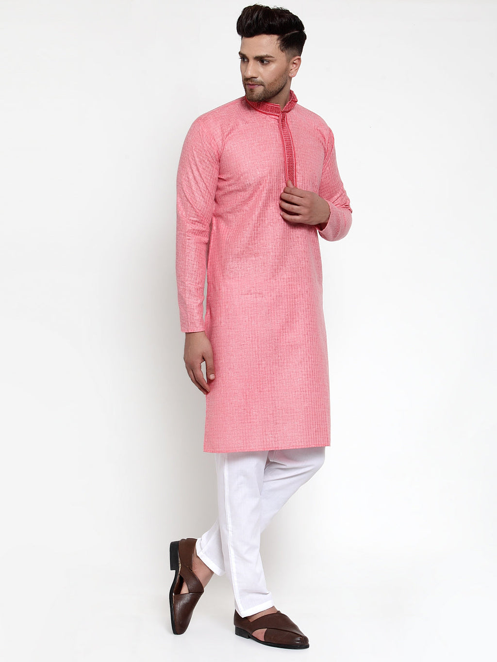 Jompers Men's Pink Woven Kurta Payjama Sets | Grocsy