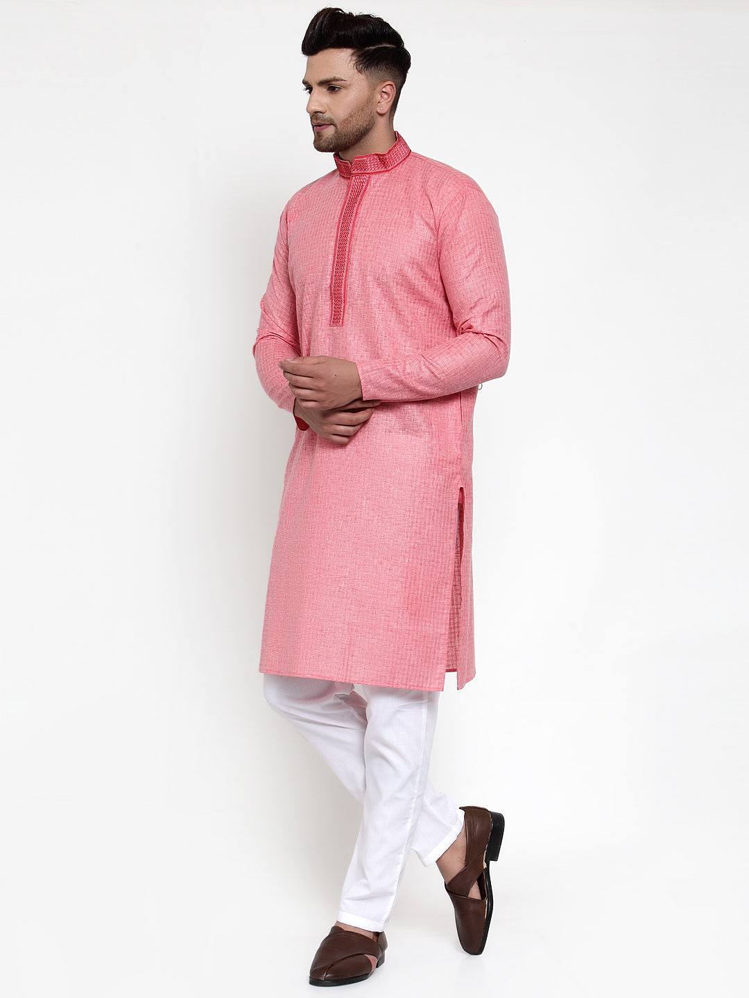 Jompers Men's Pink Woven Kurta Payjama Sets | Grocsy