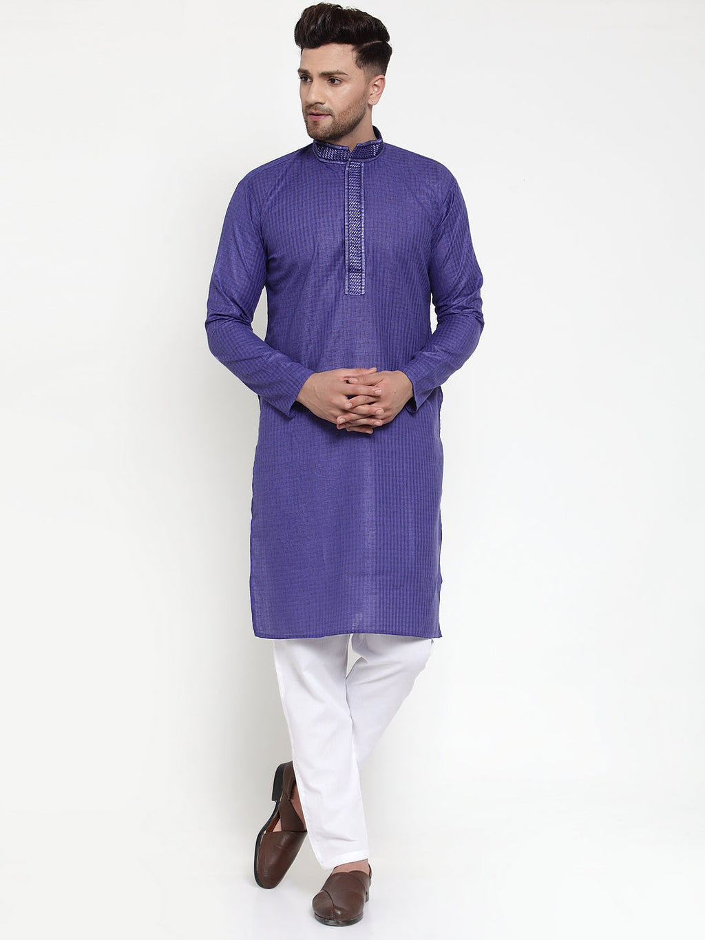 Jompers Men's Beautiful Purple Woven Kurta Only | Grocsy