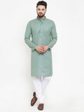 Jompers Men Sea Green & White Embroidered Kurta with Churidar | Grocsy